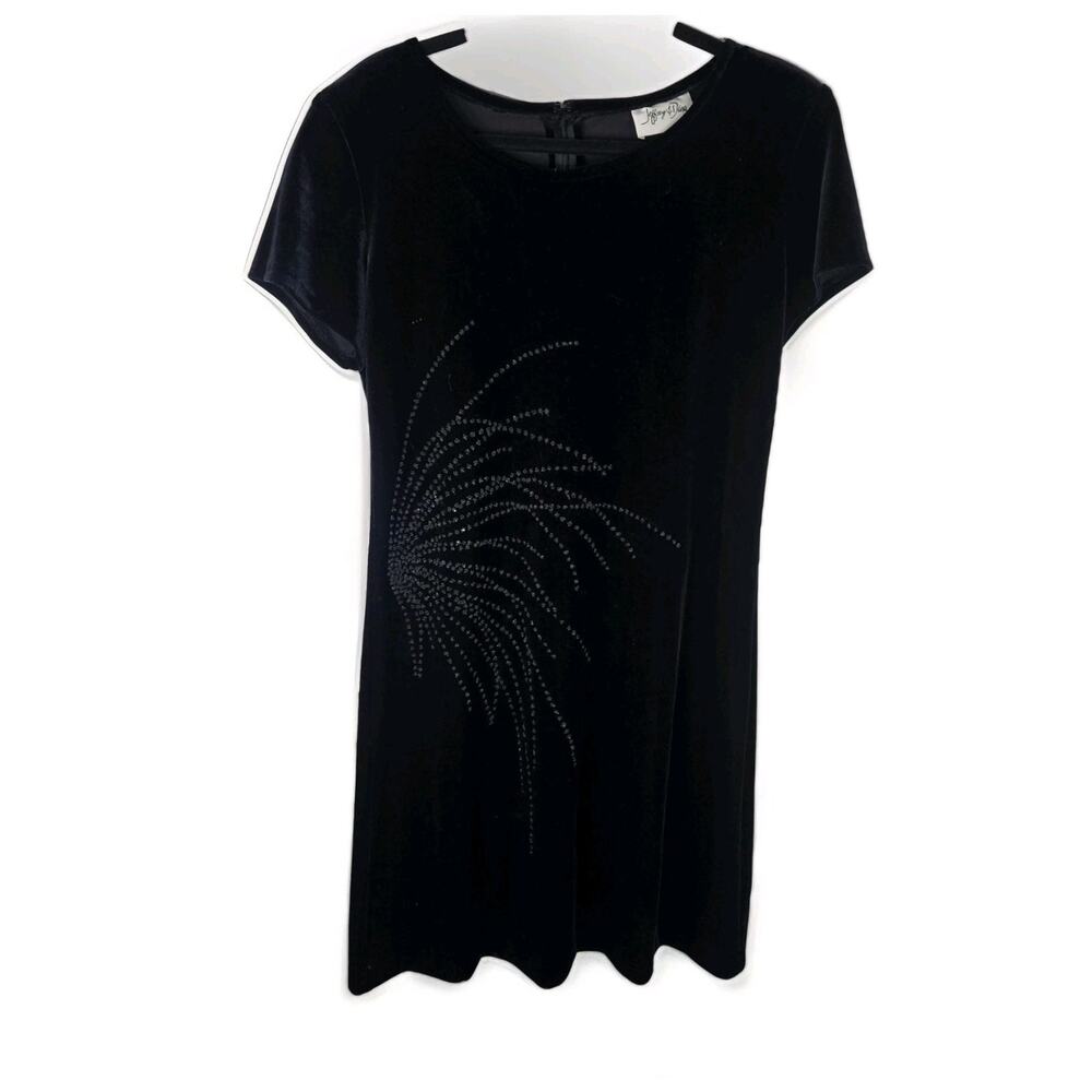 90s Jeffrey & Dara Evenings Black Velour Mini Dress Beaded Small Glam Holiday
